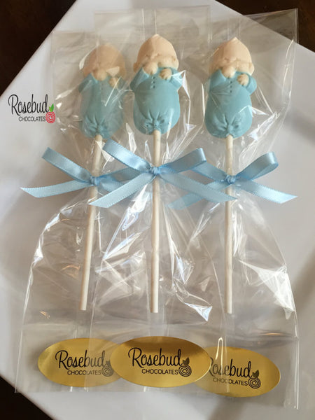 It's A Girl white chocolate lollipops Pink Baby Shower Candy Favors  www.rosebudchocolates.…